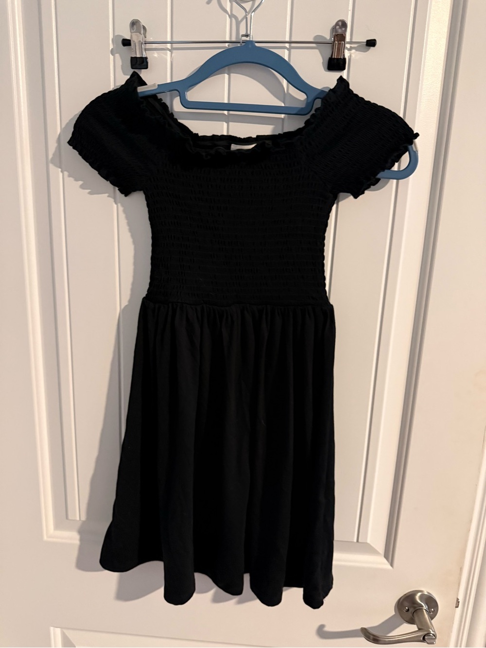 Others Follow Black Smocked Off-the-Shoulder Dress XS Casual Mini
